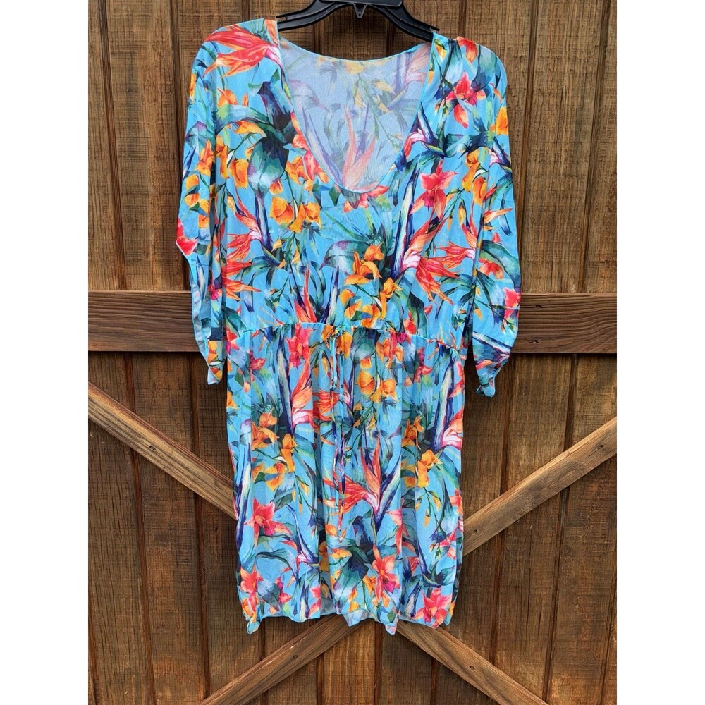 Vibrant floral tie front sheer Swimsuit cover Up Size 1X